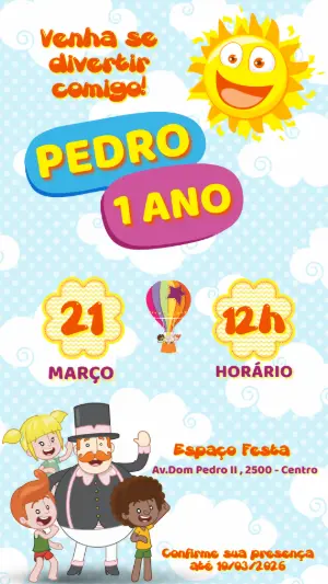Convite de Aniversário Mundo Bita Colorido para Editar