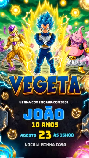 Convite Digital Vegeta Dragon Ball Super Editável