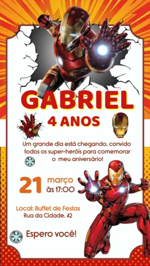 Convite de Aniversário Homem de Ferro para Editar Online