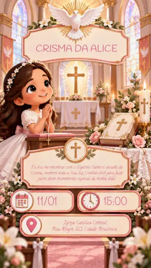 Convite de Crisma Menina na Igreja Editável