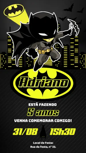 Convite de Aniversário Batman para Editar Online e Imprimir