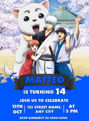 Editable Gintama Anime Birthday Invitation Template