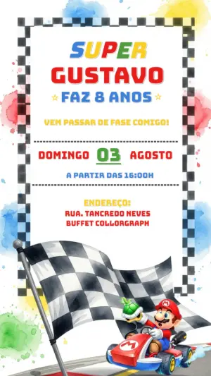Convite de Aniversário Super Mario Kart para Editar Online