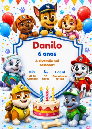 Invito di compleanno Paw Patrol – Statico – KC Design