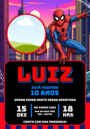 Convite de Aniversário Homem-Aranha com foto
