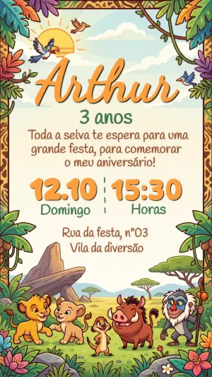 Convite de Aniversário Editável Tema Rei Leão Baby