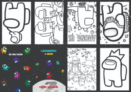 Livrinho de Colorir Among Us para Aniversário Editável