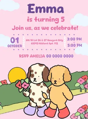Cute Illustrated Bobbie Goods Birthday Invitation Editable Template
