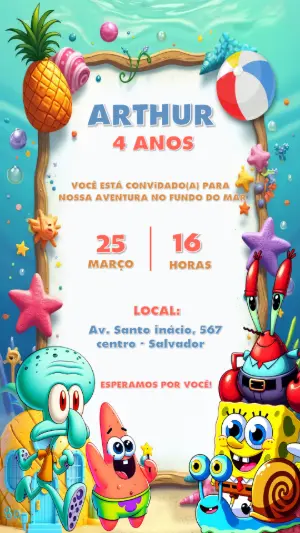 Convite de Aniversário Bob Esponja Editável Online