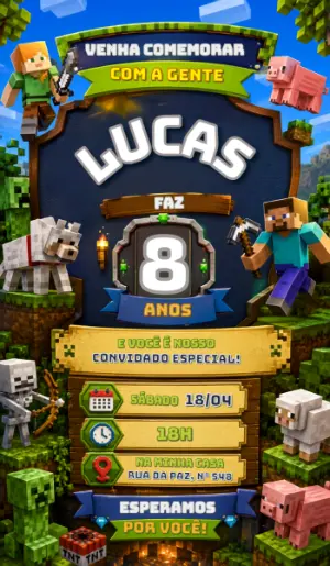 Convite de Aniversário Minecraft