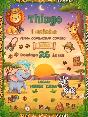 Safari Birthday Invitation – Static – Alegria no ar