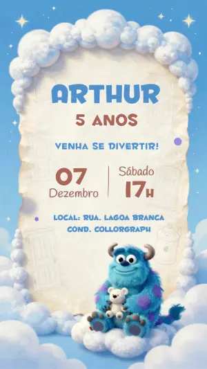 Convite de Aniversário Sully Monstros SA para Editar