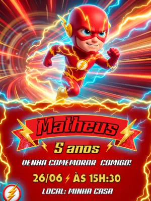 Convite de Aniversário Flash Infantil para Editar