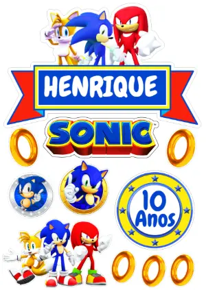 Topo de Bolo Sonic com Personagens para Editar e Imprimir