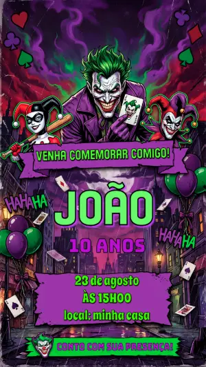 Convite de Aniversário Coringa: Modelo Digital para Editar