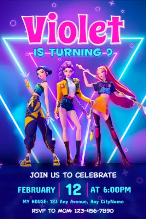 Invitation d'anniversaire KPop Demon Hunters – Statique – Jotta Arts