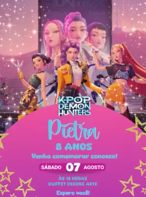 Convite de Aniversário K-Pop Demon Hunters para Editar Online