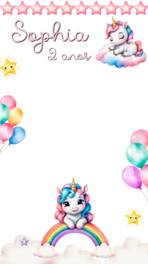 Moldura Story Aniversário Unicórnio Mágico Editável