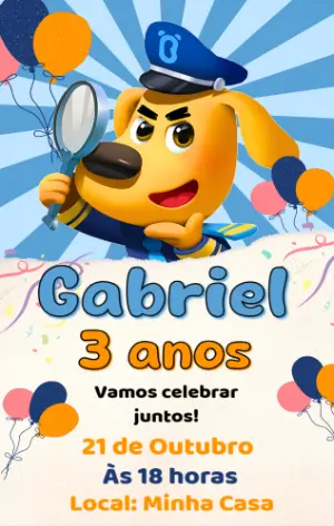 Convite Aniversário Detetive Canino para Editar Online