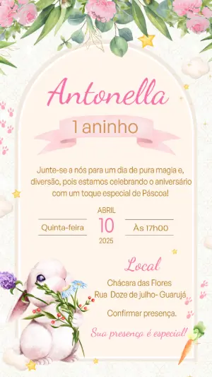 Convite Aniversário Coelhinha da Páscoa para Editar Online