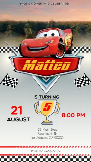 Animated Cars Birthday Invitation Video | Editable Model