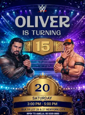 Wrestling Championship Birthday Invitation Editable Template