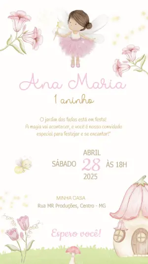 Convite de Aniversário Jardim das Fadas para Editar Online