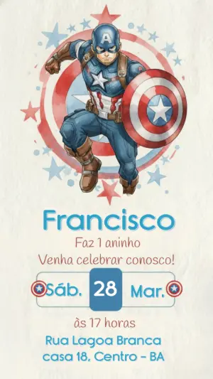 Convite de Aniversário Capitão América Aquarela para Editar