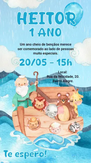 Convite Animado Aniversário Arca de Noé para Editar Online