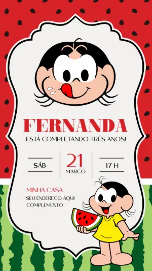 Convite de Aniversário Magali Melancia para Editar Online