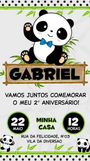 Convite de Aniversário Panda Fofo para Editar e Imprimir
