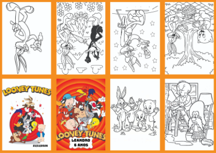 Livrinho de Colorir Looney Tunes Editável para Festa Infantil
