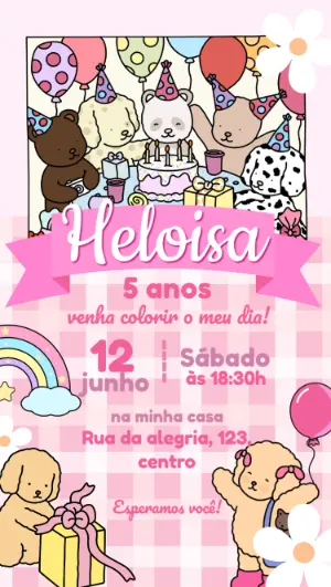 Convite de Aniversário Bobbie Goods Fofos para Editar