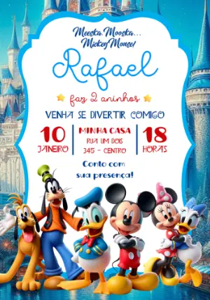 Convite Digital Turma do Mickey e Amigos para Editar