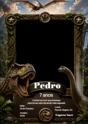 Convite Animado Aniversário Dinossauro Aventura para Editar