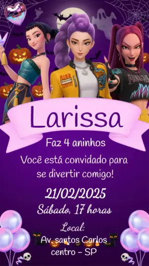 Convite de Aniversário Guerreiras do Kpop para Editar