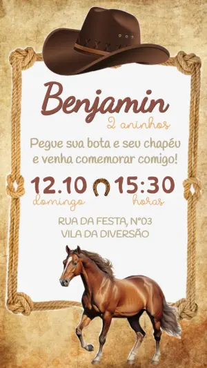 Convite de Aniversário Cowboy Rústico para Editar
