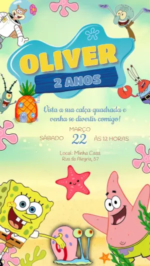 Convite de Aniversário Bob Esponja Fundo do Mar para Editar