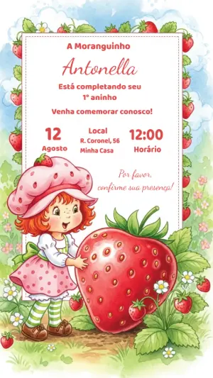 Convite de Aniversário Moranguinho para Editar Online