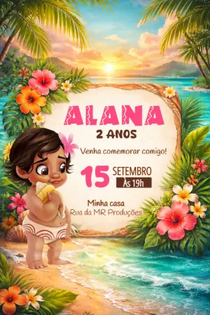 Convite Digital Infantil Moana Baby Editável