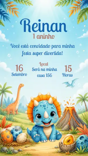 Invitación de cumpleaños Dinosaurio – Estático – Gisele