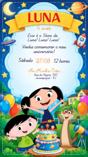 Convite Digital Show da Luna: Aniversário Infantil Editável