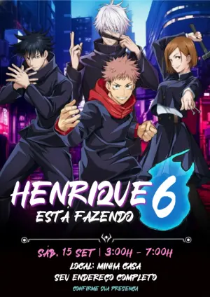 Convite Digital Tema Jujutsu Kaisen para Editar Online