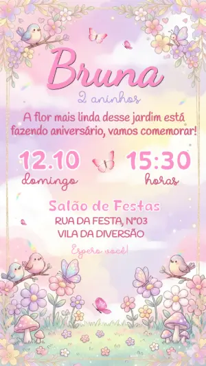 Convite Aniversário Infantil Jardim Encantado Editável