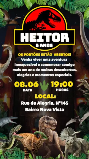 Invitación de cumpleaños Dinosaurio – Estático – Borboleta Convites