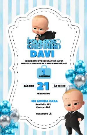 Convite de Aniversário Poderoso Chefinho Azul Modelo Editável