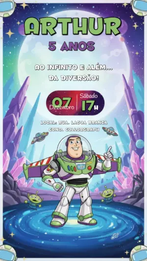 Convite de Aniversário Buzz Lightyear Toy Story para Editar