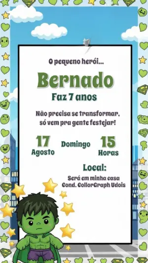 Convite de Aniversário Incrível Hulk Editável Online