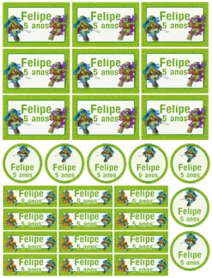 Etiquetas Escolares Tartarugas Ninja para Festa Infantil Editável