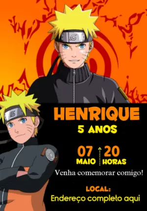 Convite de Aniversário Naruto para Editar e Imprimir Online
